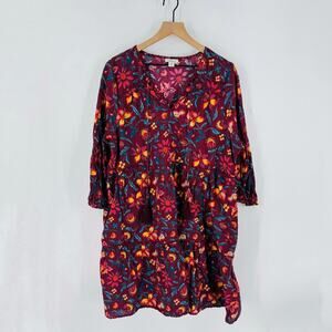 Sundance Eternal Summer Tiered Floral V‑Neckline Dress‎ Burgundy Cotton Size XL